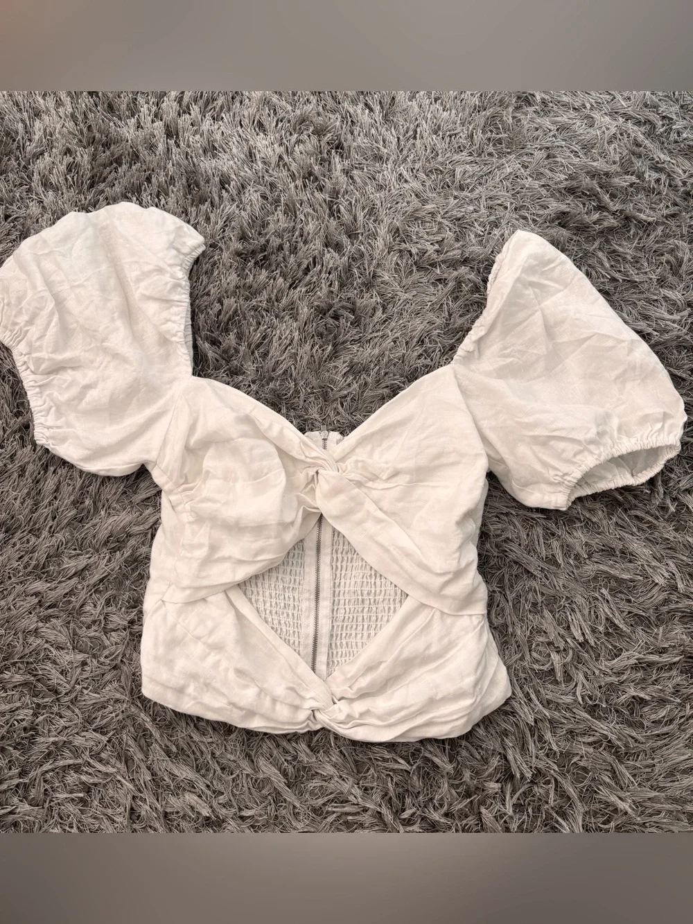 Reformation White Puff Sleeve Top